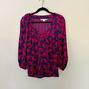 Diane Von Furstenberg Women's Pink and Blue Patterned Top